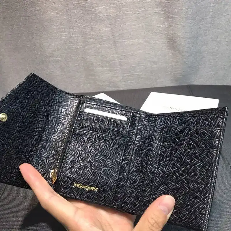 Saint Laurent Small Envelope Trifold Wallet In Grained Matelasse Leather Black/Gold