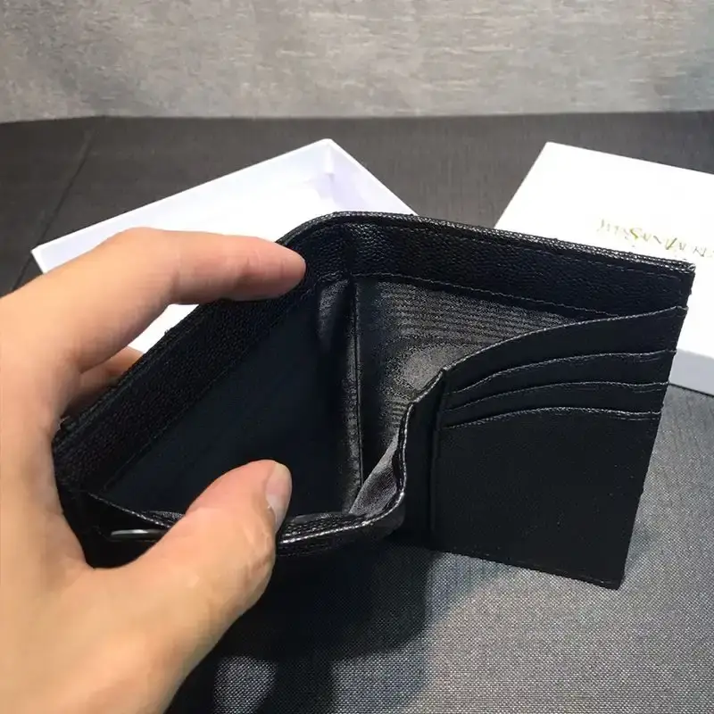 Saint Laurent Small Envelope Trifold Wallet In Grained Matelasse Leather Black/Gold