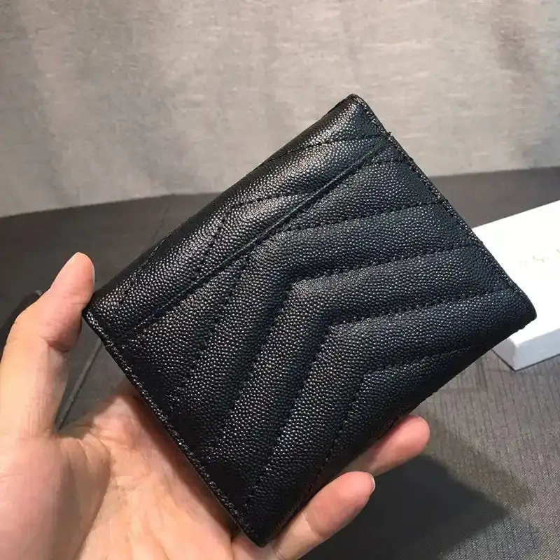 Saint Laurent Small Envelope Trifold Wallet In Grained Matelasse Leather Black/Silver