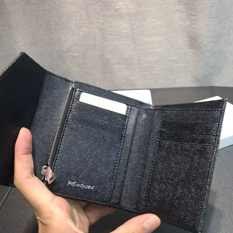 Saint Laurent Small Envelope Trifold Wallet In Grained Matelasse Leather Black/Silver