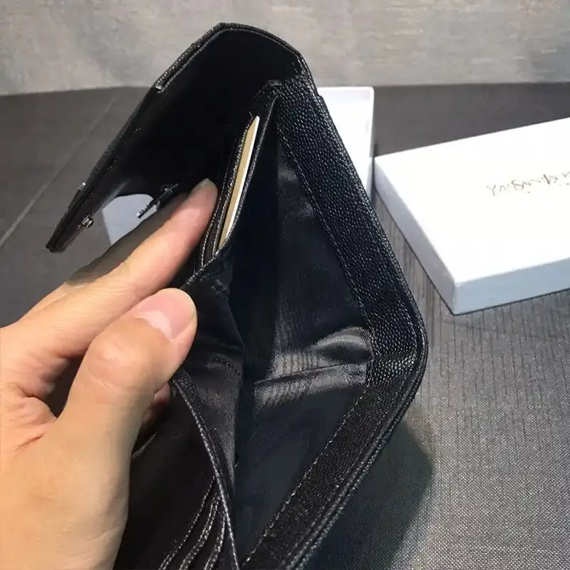 Saint Laurent Small Envelope Trifold Wallet In Grained Matelasse Leather Black/Silver