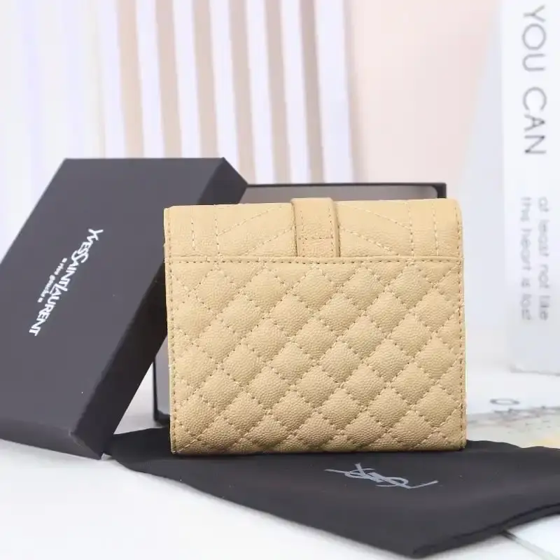 Saint Laurent Small Envelope Trifold Wallet In Mixed Grained Matelasse Leather Apricot/Gold
