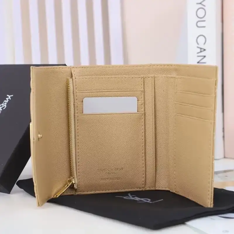 Saint Laurent Small Envelope Trifold Wallet In Mixed Grained Matelasse Leather Apricot/Gold