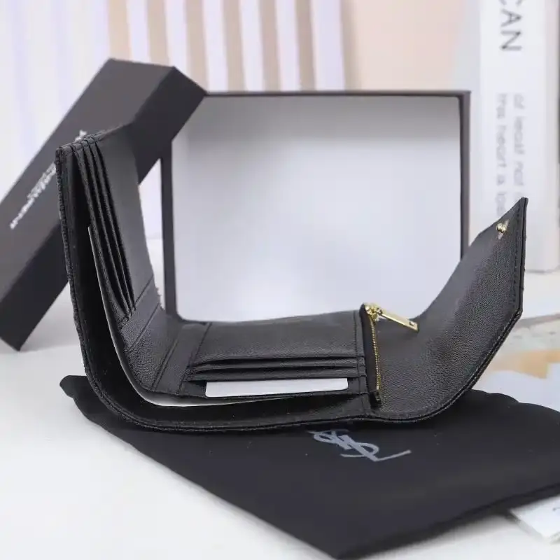 Saint Laurent Small Envelope Trifold Wallet In Mixed Grained Matelasse Leather Black/Gold