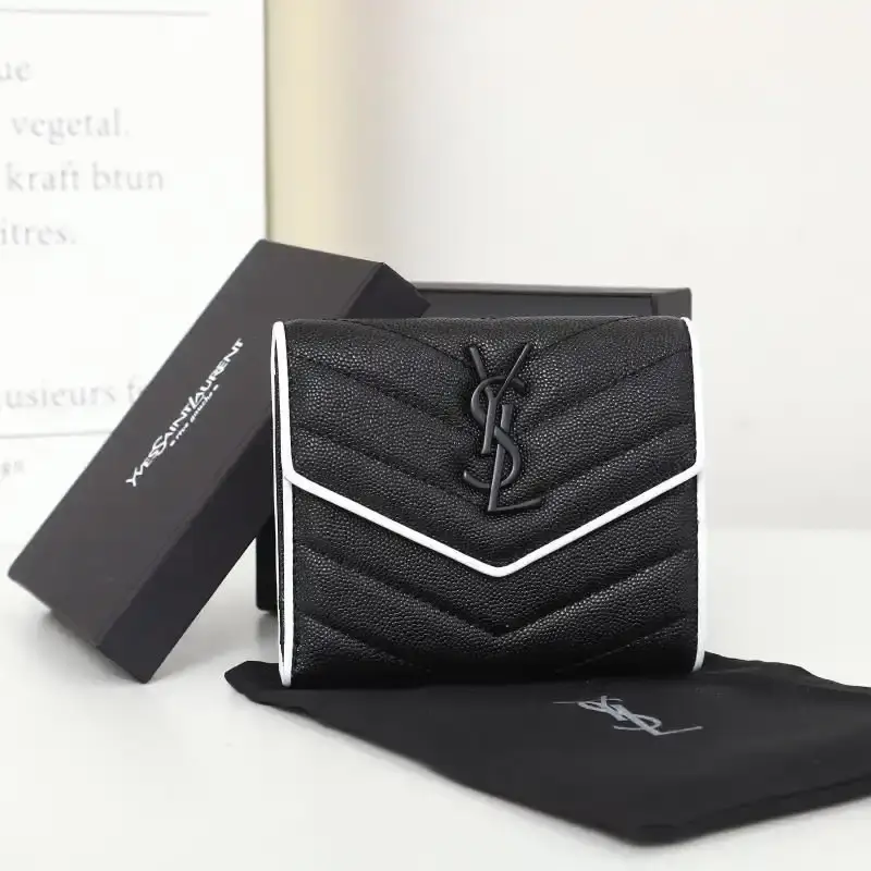 Saint Laurent Small Envelope Trifold Wallet In Mixed Grained Matelasse Leather Black/White