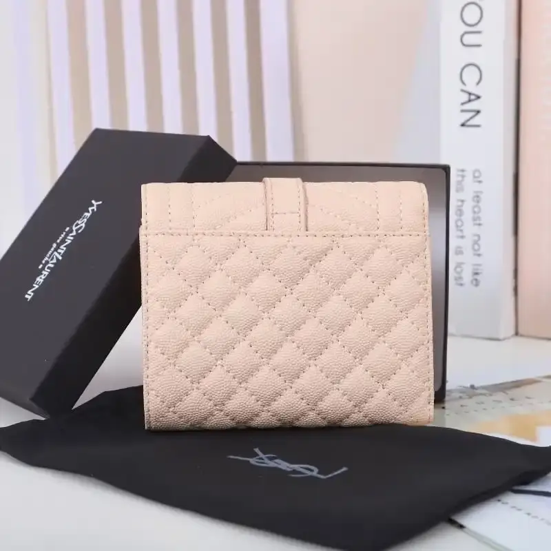 Saint Laurent Small Envelope Trifold Wallet In Mixed Grained Matelasse Leather Pink/Gold