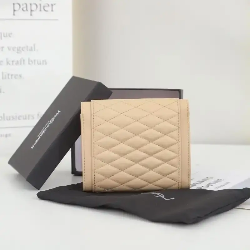 Saint Laurent Small Gaby Trifold Wallet In Quilted Lambskin Apricot/Gold