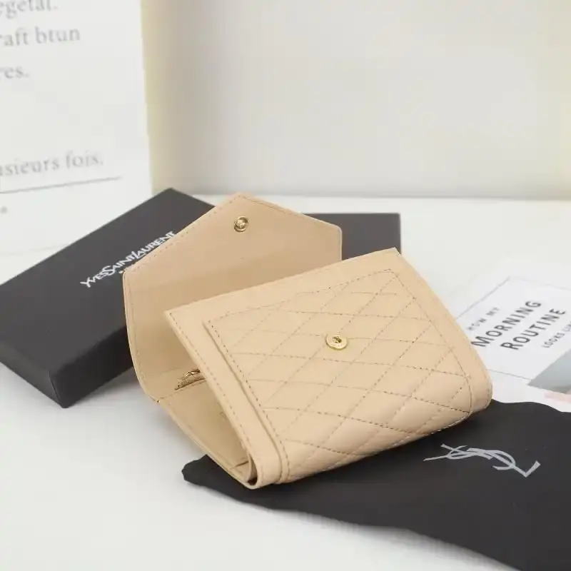 Saint Laurent Small Gaby Trifold Wallet In Quilted Lambskin Apricot/Gold