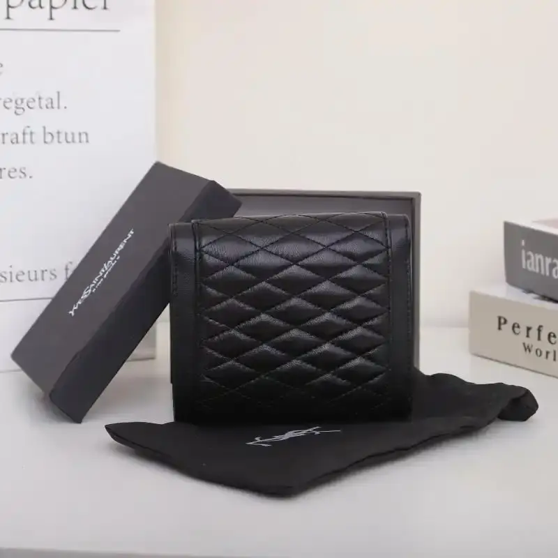 Saint Laurent Small Gaby Trifold Wallet In Quilted Lambskin Black/Gold