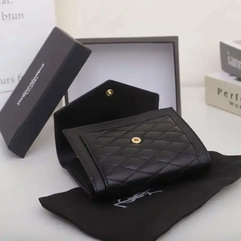 Saint Laurent Small Gaby Trifold Wallet In Quilted Lambskin Black/Gold