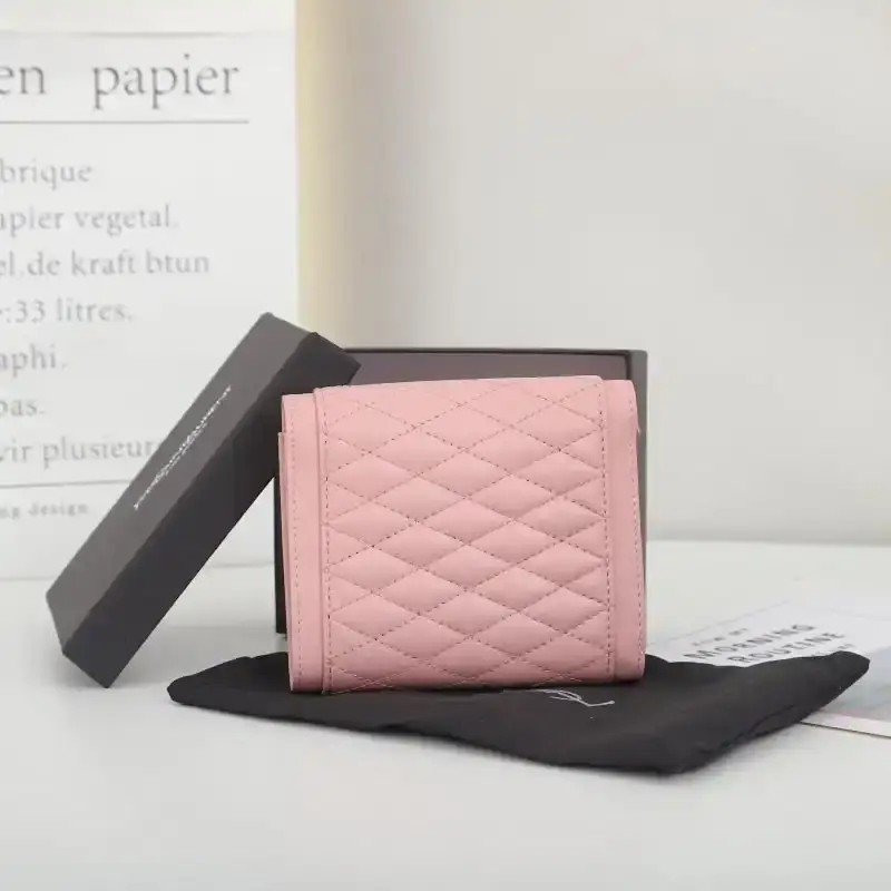 Saint Laurent Small Gaby Trifold Wallet In Quilted Lambskin Pink/Gold