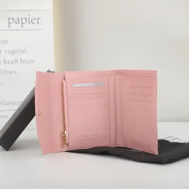 Saint Laurent Small Gaby Trifold Wallet In Quilted Lambskin Pink/Gold
