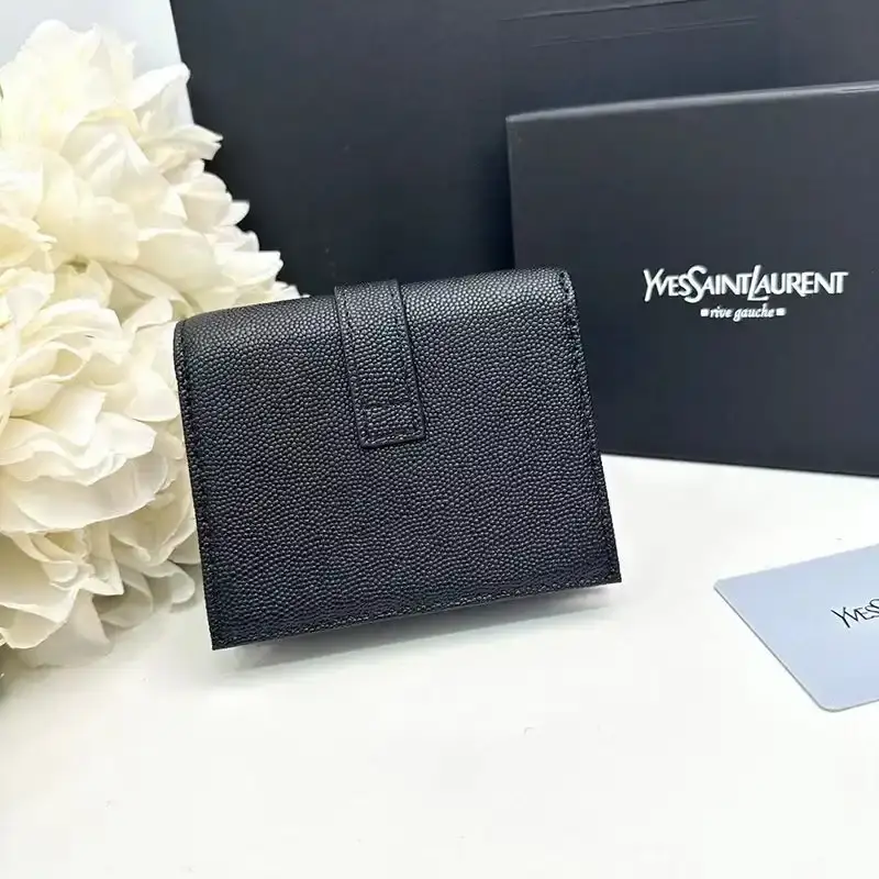 Saint Laurent Small Line Bifold Wallet In Grained Leather Black/Silver