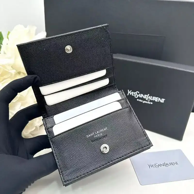 Saint Laurent Small Line Bifold Wallet In Grained Leather Black/Silver
