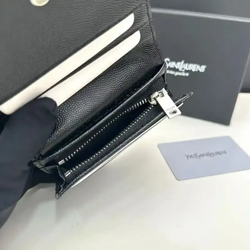 Saint Laurent Small Line Bifold Wallet In Grained Leather Black/Silver