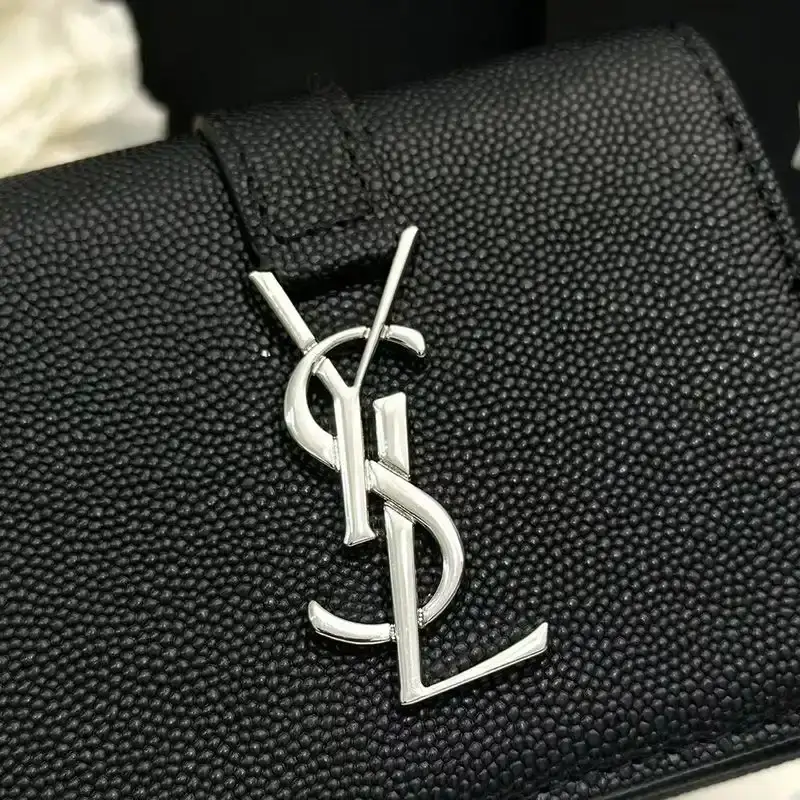 Saint Laurent Small Line Bifold Wallet In Grained Leather Black/Silver