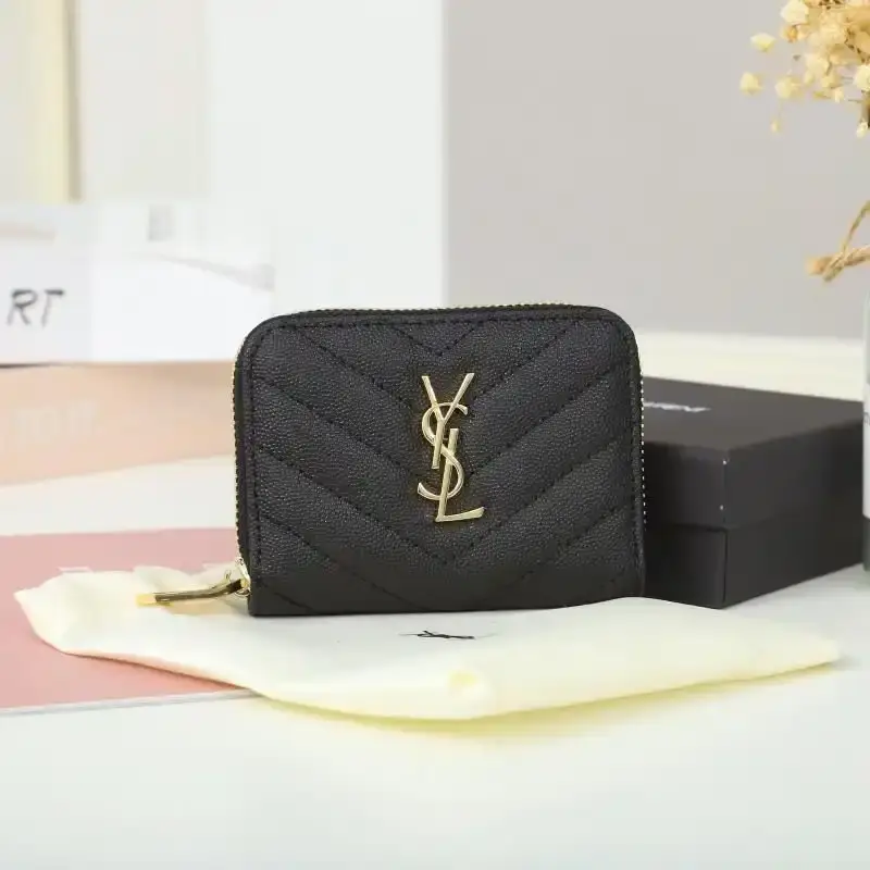 Saint Laurent Small Monogram Zip Around Wallet In Grained Matelasse Leather Black/Gold