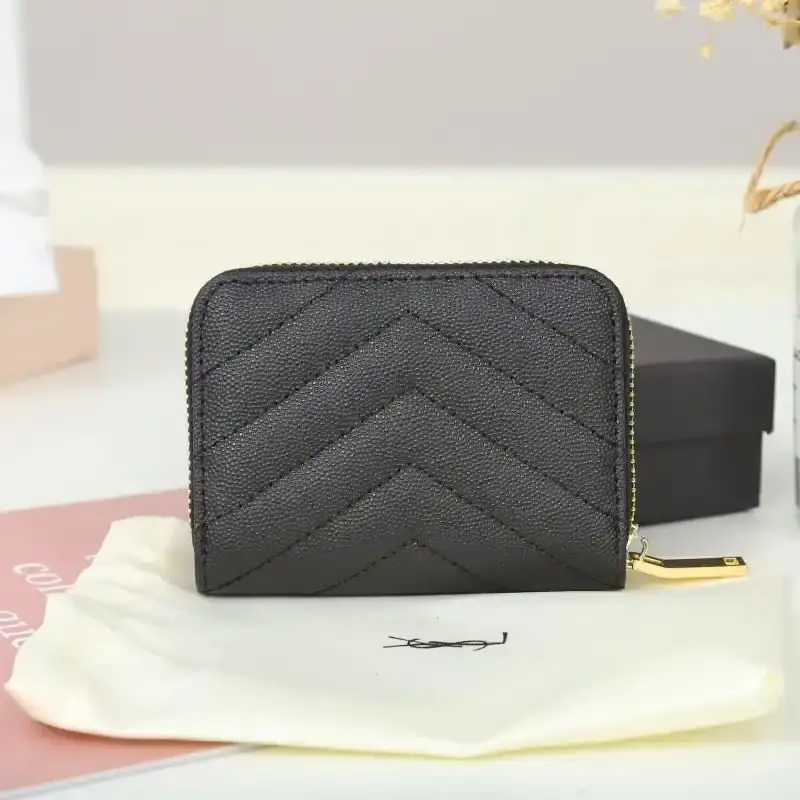 Saint Laurent Small Monogram Zip Around Wallet In Grained Matelasse Leather Black/Gold