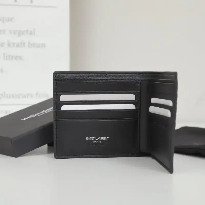 Saint Laurent Small Tiny Monogram East/West Wallet In Crocodile Embossed Leather Black
