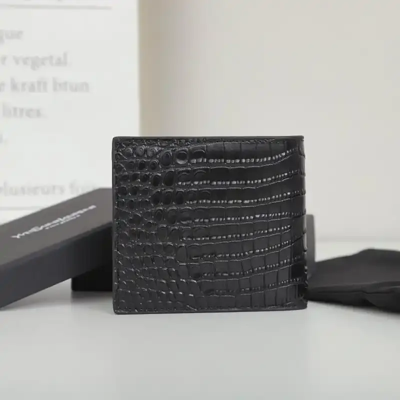 Saint Laurent Small Tiny Monogram East/West Wallet In Crocodile Embossed Leather Black/Gold