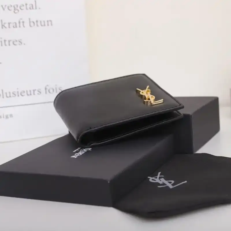 Saint Laurent Small Tiny Monogram East/West Wallet In Smooth Leather Black/Gold