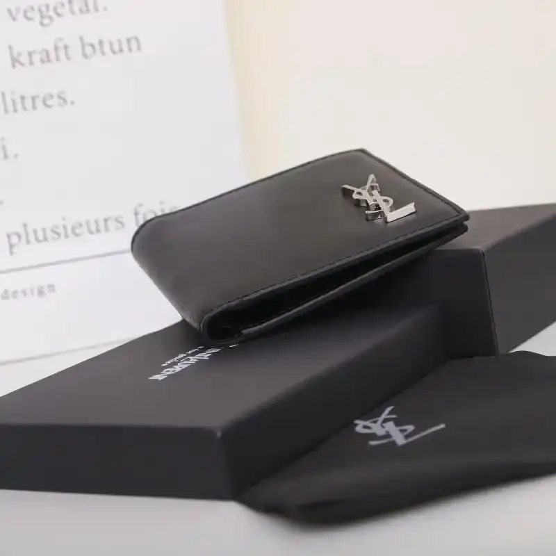 Saint Laurent Small Tiny Monogram East/West Wallet In Smooth Leather Black/Silver