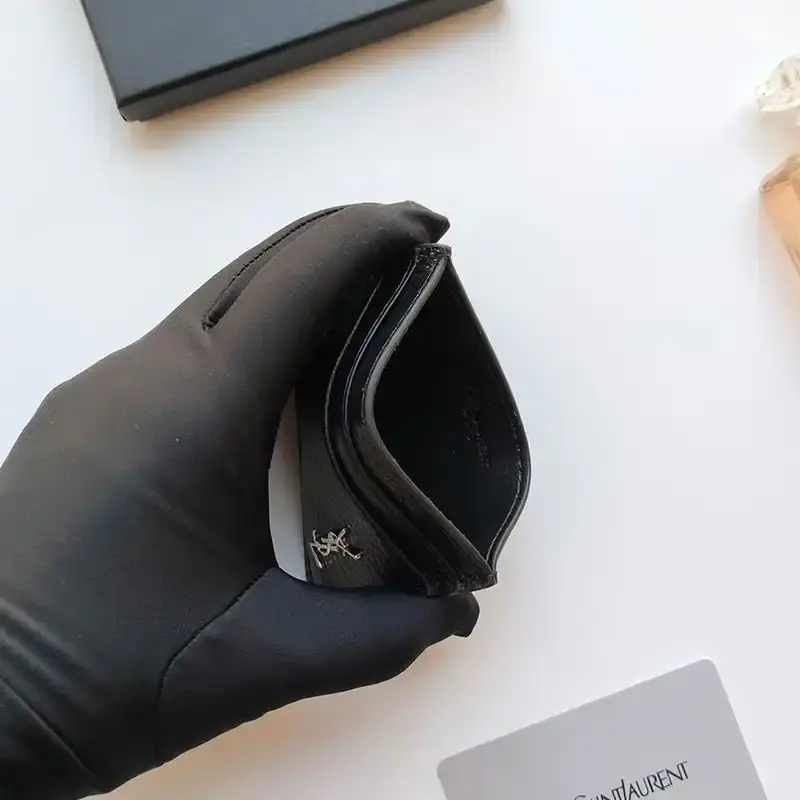Saint Laurent Tiny Monogram Card Case In Grained Leather Black
