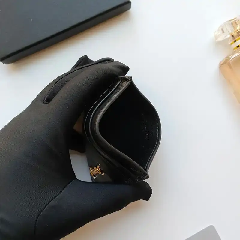 Saint Laurent Tiny Monogram Card Case In Smooth Leather Black/Gold