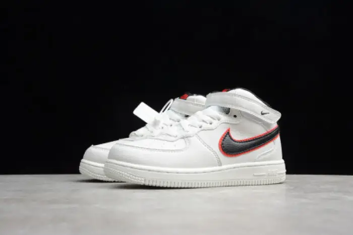 KIDS NIKE AIR FORCE 1 MID 07 WHITE BLACK RED 314197-101