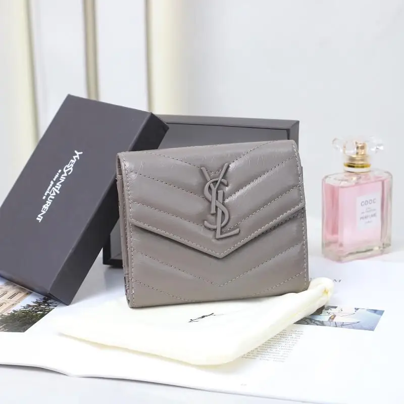 Saint Laurent Outlet Bags 25 Saint Laurent Small Monogram Trifold Wallet In Crinkled Matelasse Leather Grey