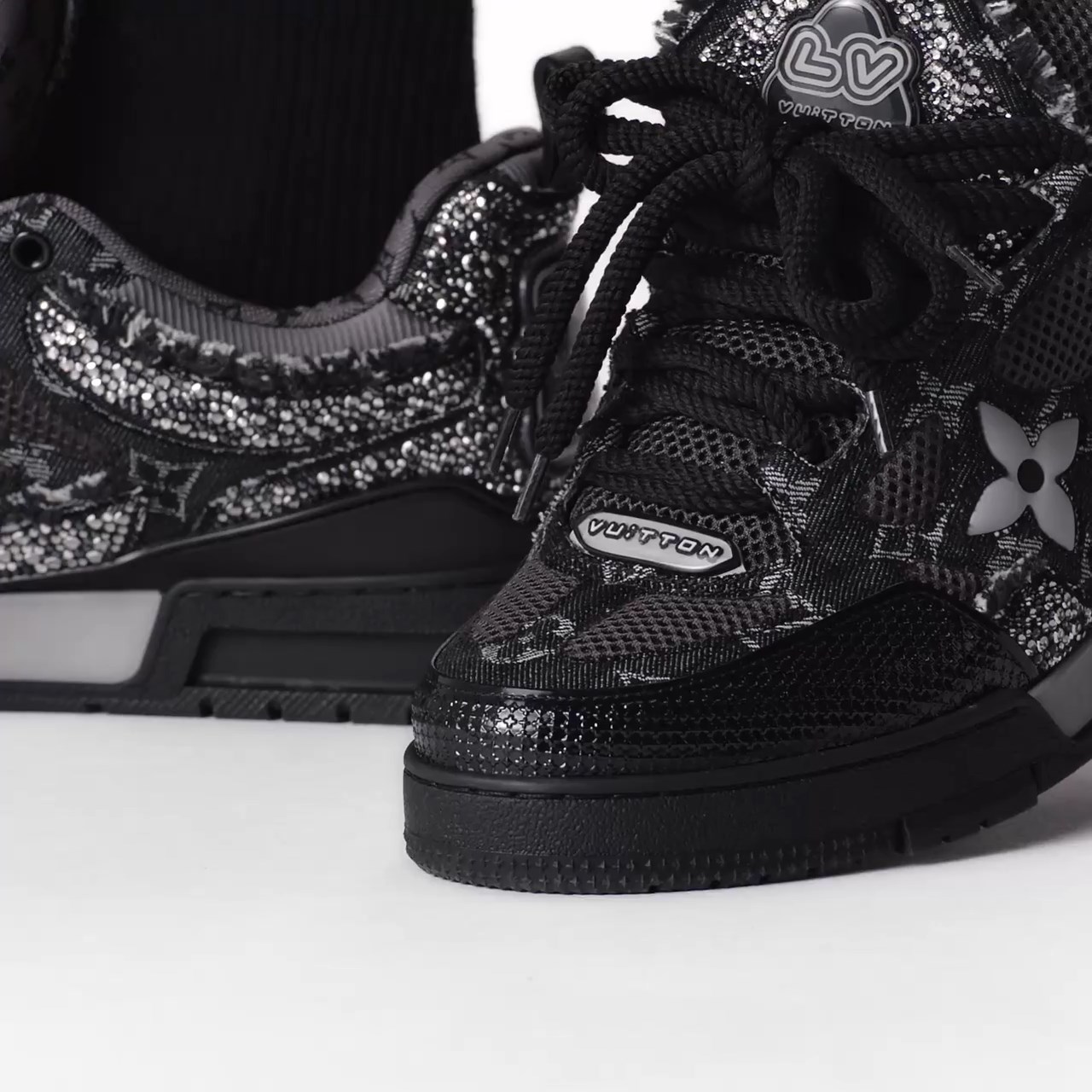 Louis Vuitton LV Skate Sneaker Swarovski Crystals Monogram Denim Black ...
