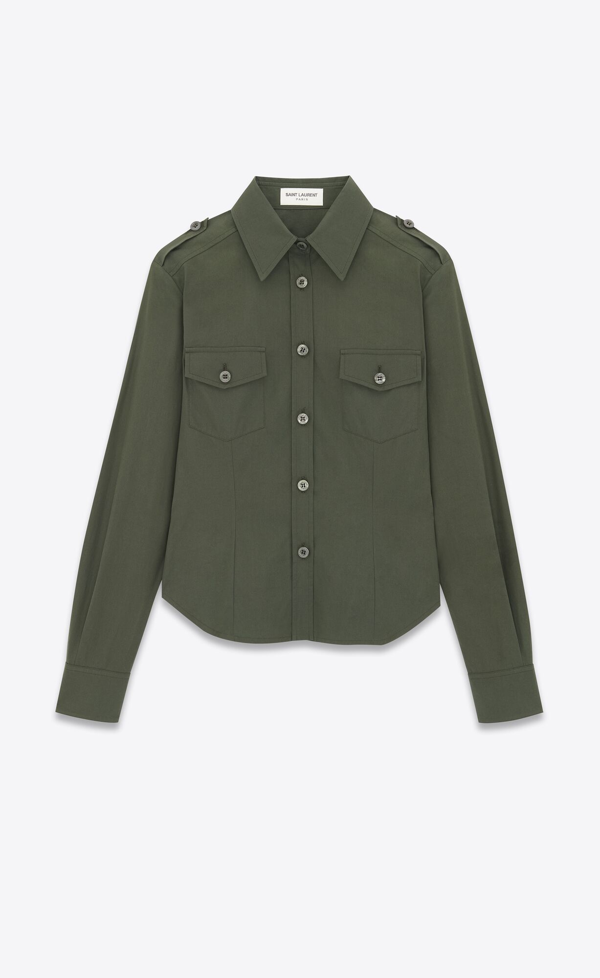 YSL Army Shirt In Cotton Poplin Khaki | 0832769-HE