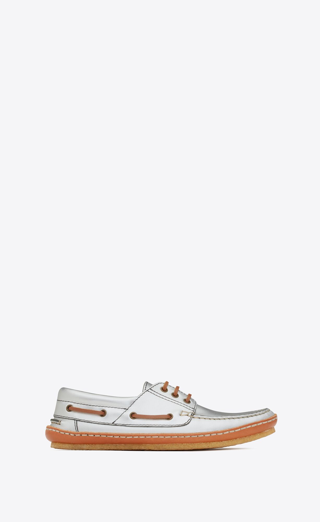 YSL Ashe Boat Shoes In Metallized Leather Argent | 2480573-GI