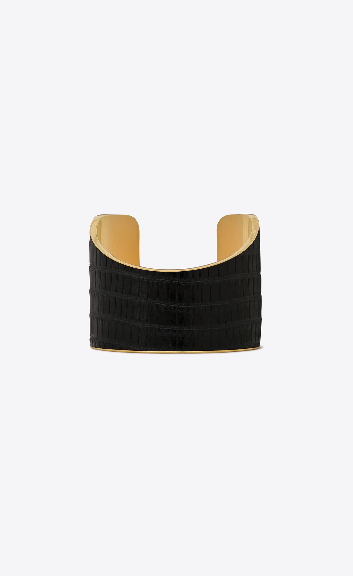 YSL Asymmetric Cuff Bracelet In Tejus-embossed Leather And Metal Black | 9658213-NT