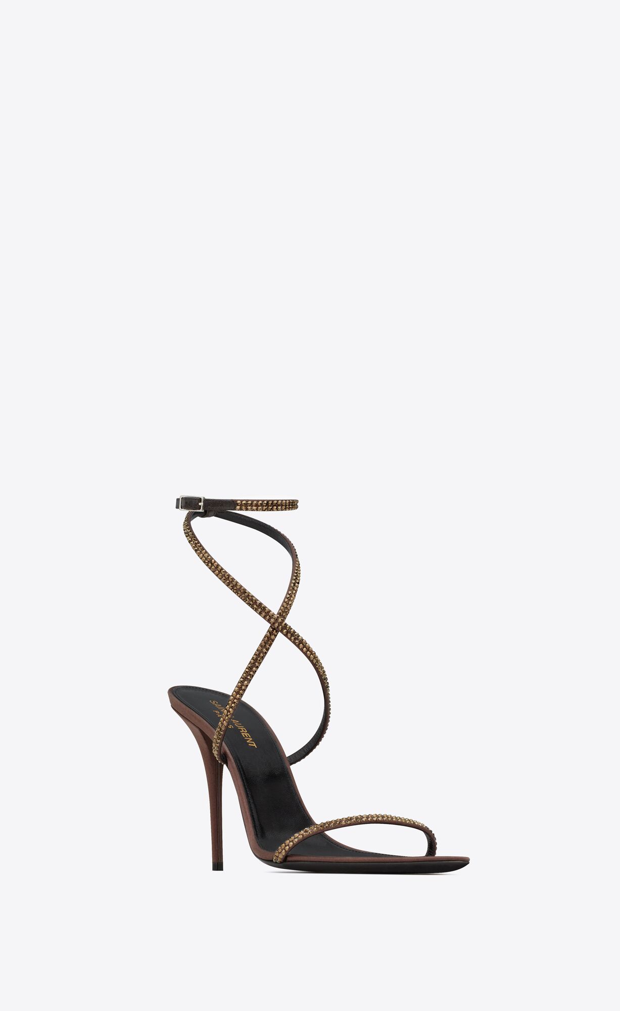 YSL Ava Sandals In Crepe Satin With Rhinestones Dark Chocolate And Crystal | 6320451-YZ