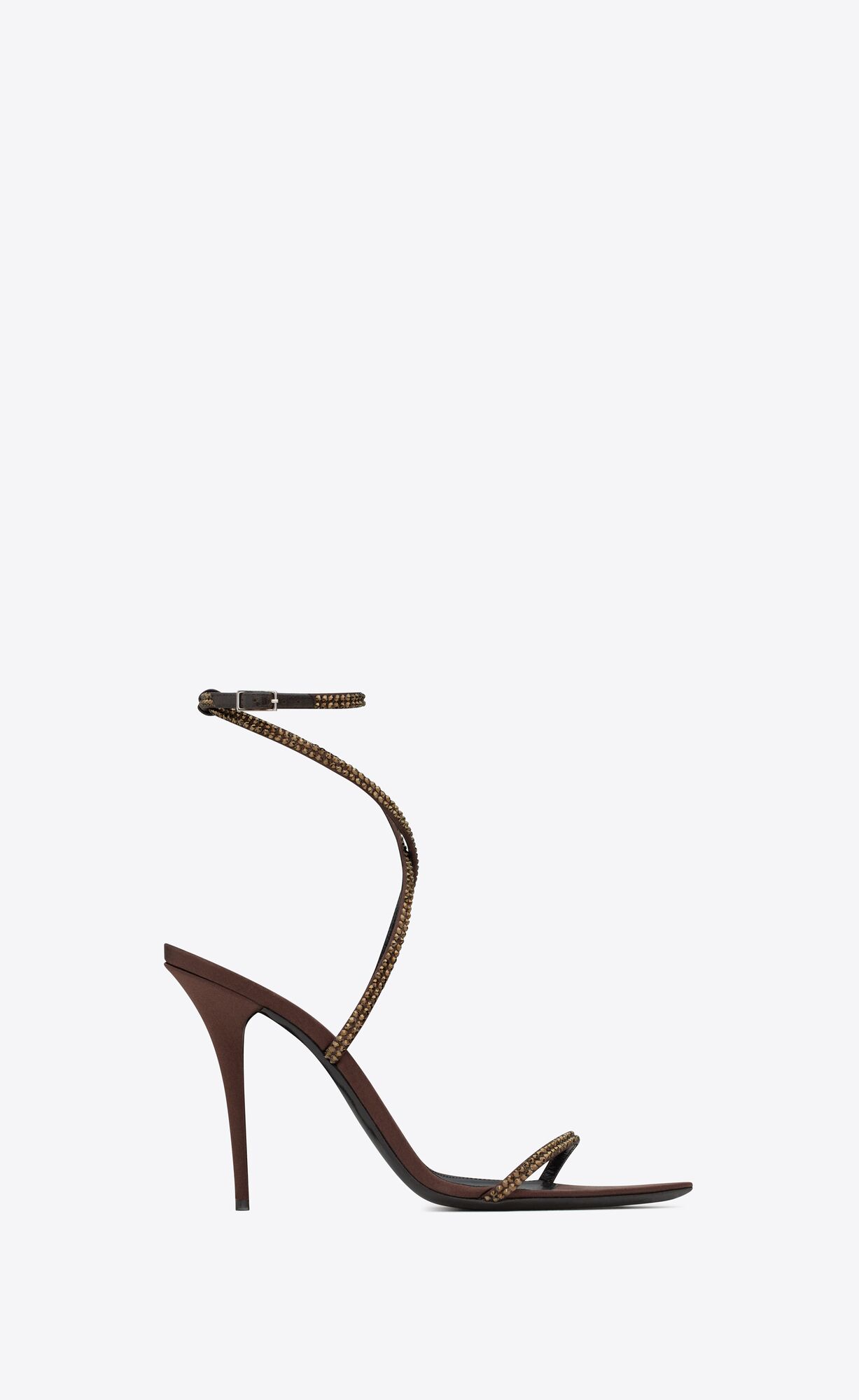 YSL Ava Sandals In Crepe Satin With Rhinestones Dark Chocolate And Crystal | 6320451-YZ