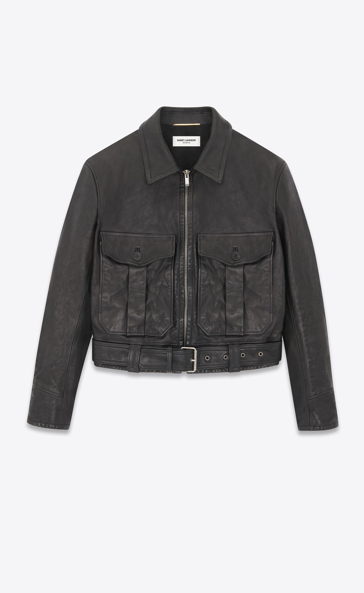 YSL Aviator Jacket In Vintage Vegetable-tanned Leather Black | 9508362-MQ