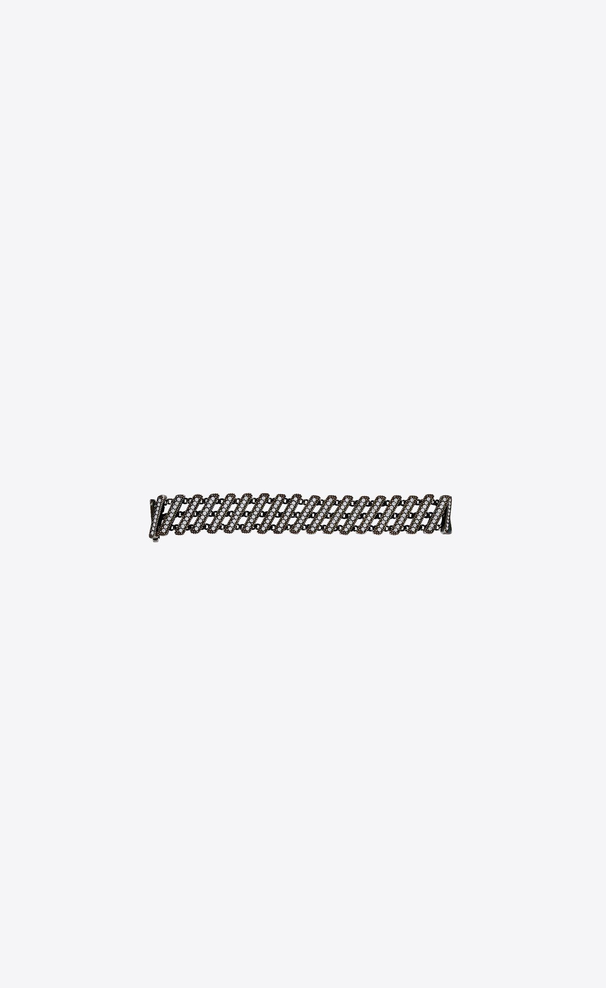 YSL Baguette Rhinestone Bracelet In Metal Oxidized Silver | 3680127-RG