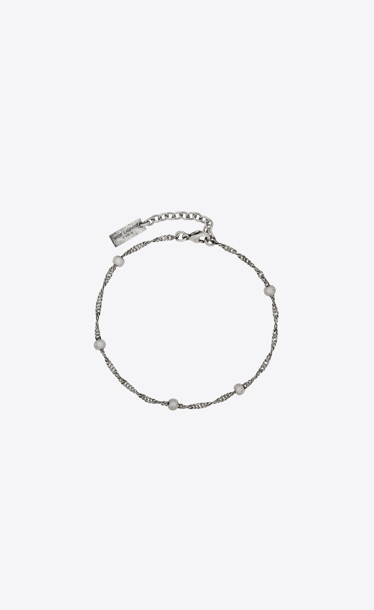 YSL Ball And Intertwined Chain Bracelet In Metal Oxidized Silver | 0278341-JX