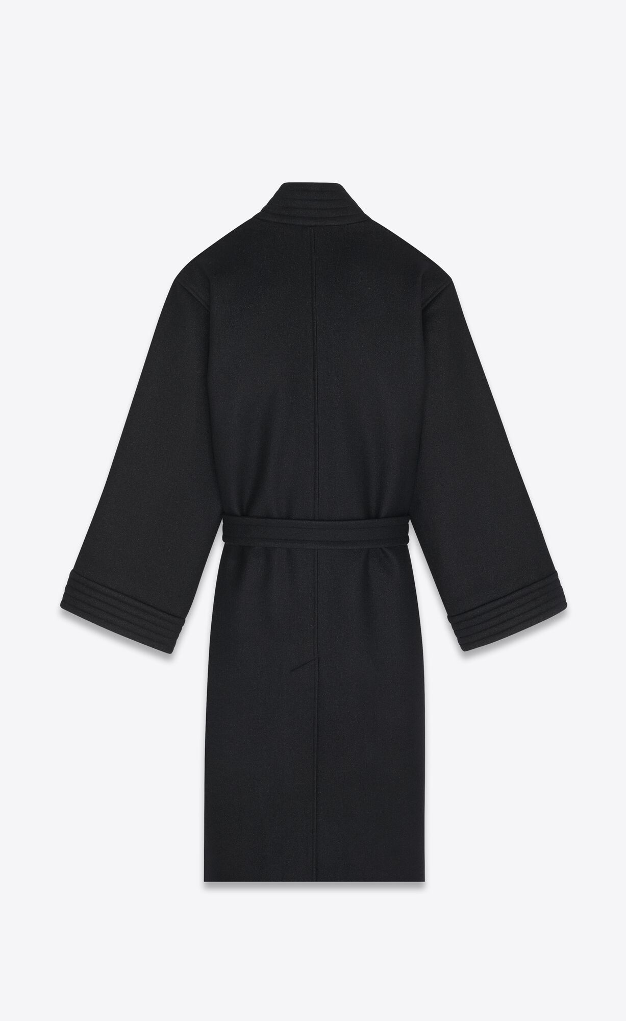 YSL Belted Coat In Wool Felt Noir Brillant | 7401689-GF