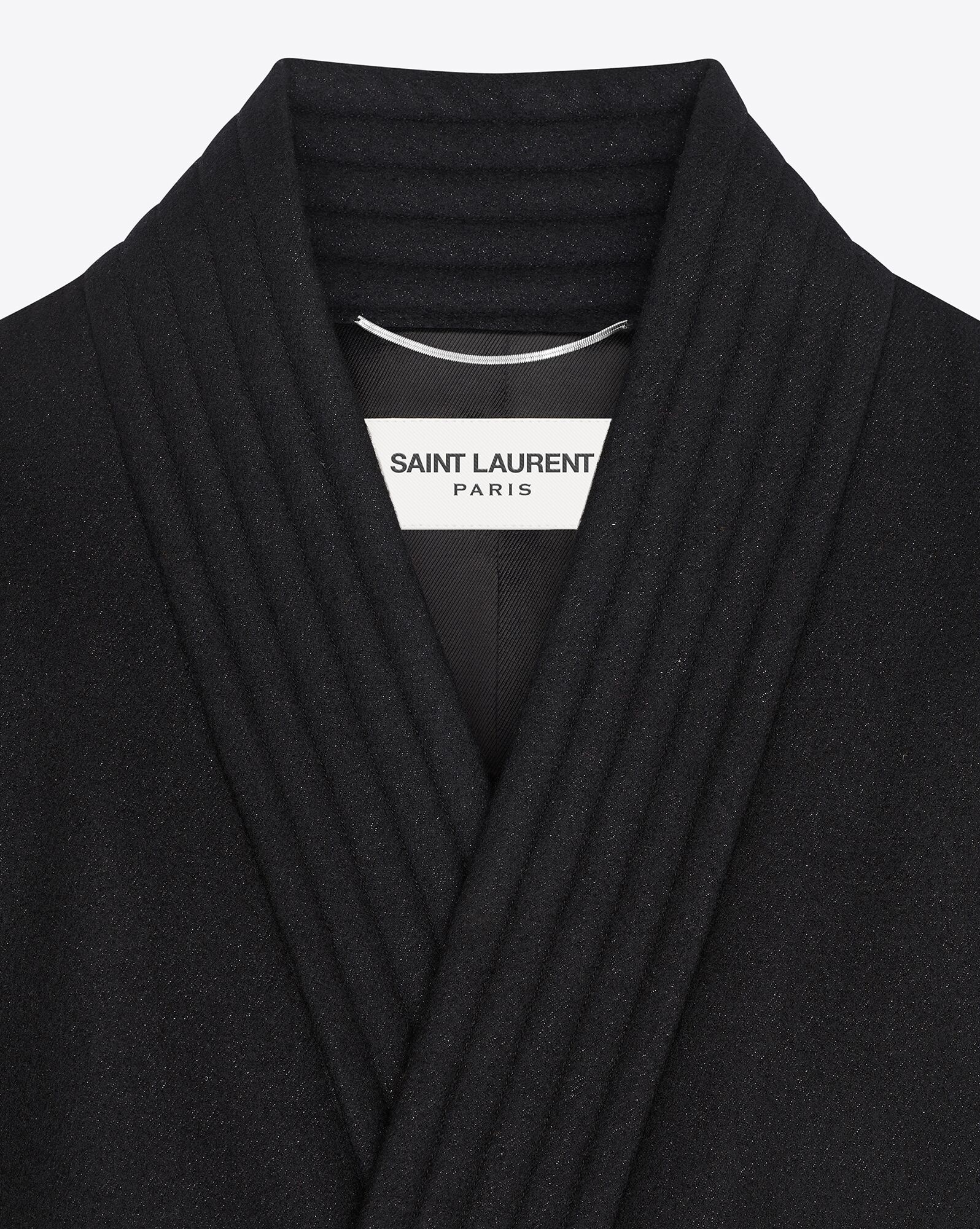 YSL Belted Coat In Wool Felt Noir Brillant | 7401689-GF