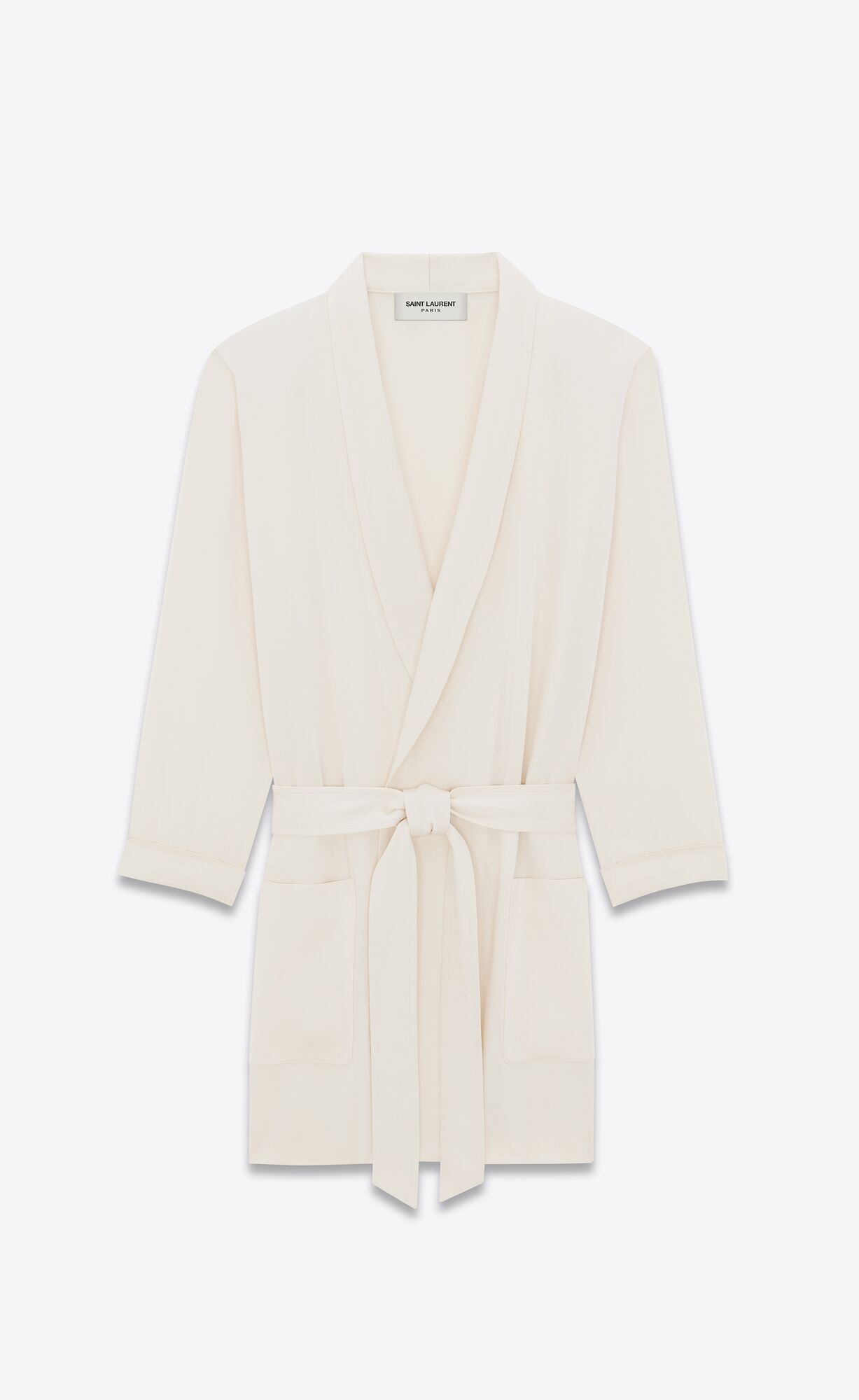 YSL Belted Jacket In Crepe Satin Craie | 2791456-AI