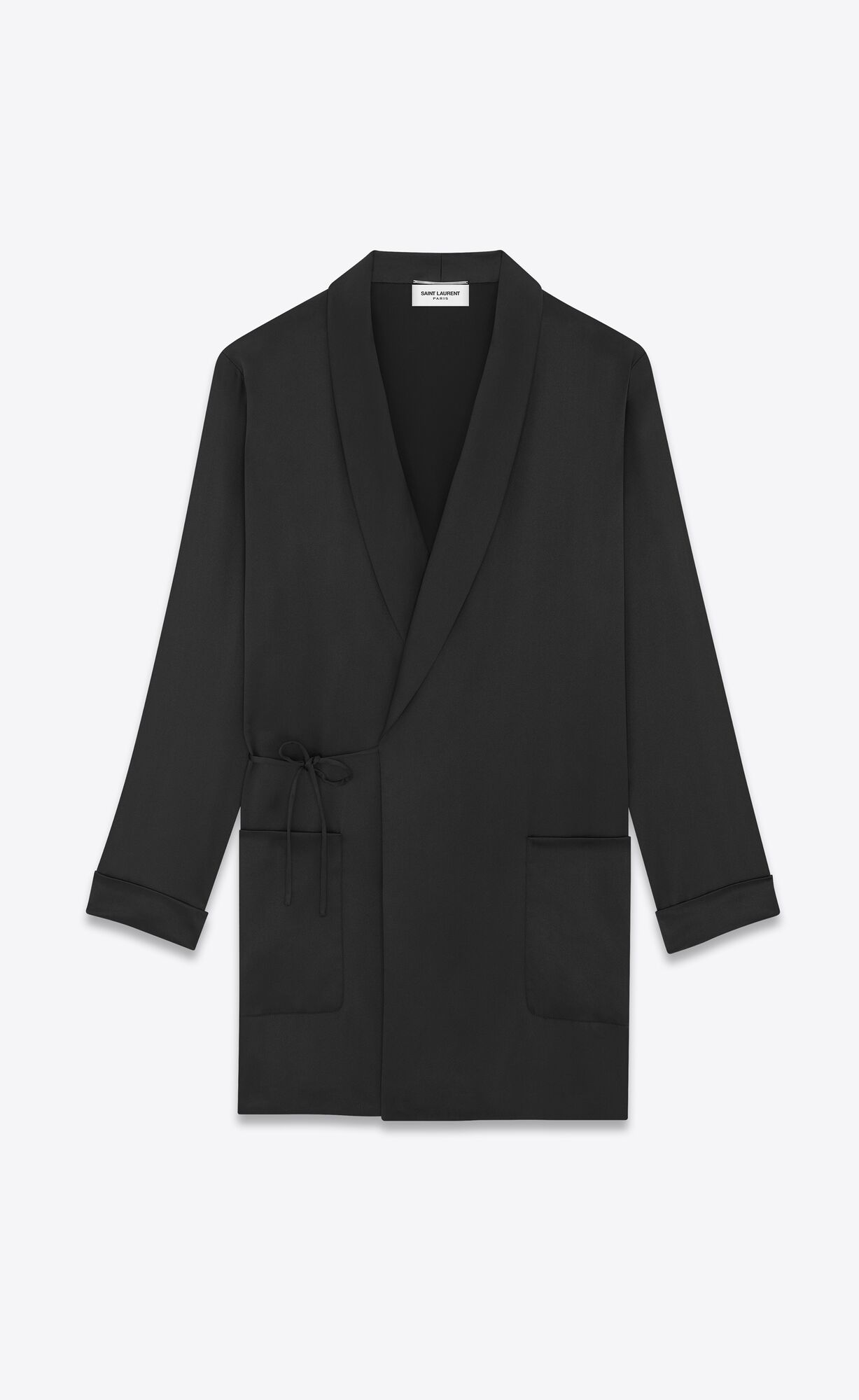 YSL Belted Jacket In Silk Satin Black | 7854109-NC