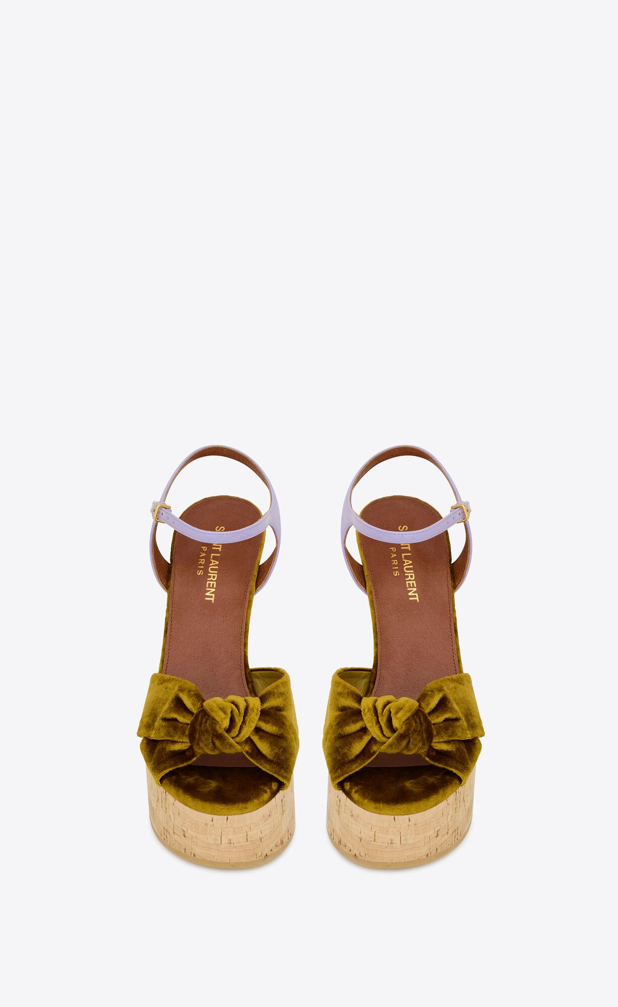 YSL Bianca Platform Sandals In Velvet And Smooth Leather Gold And Lilas | 6294510-FP