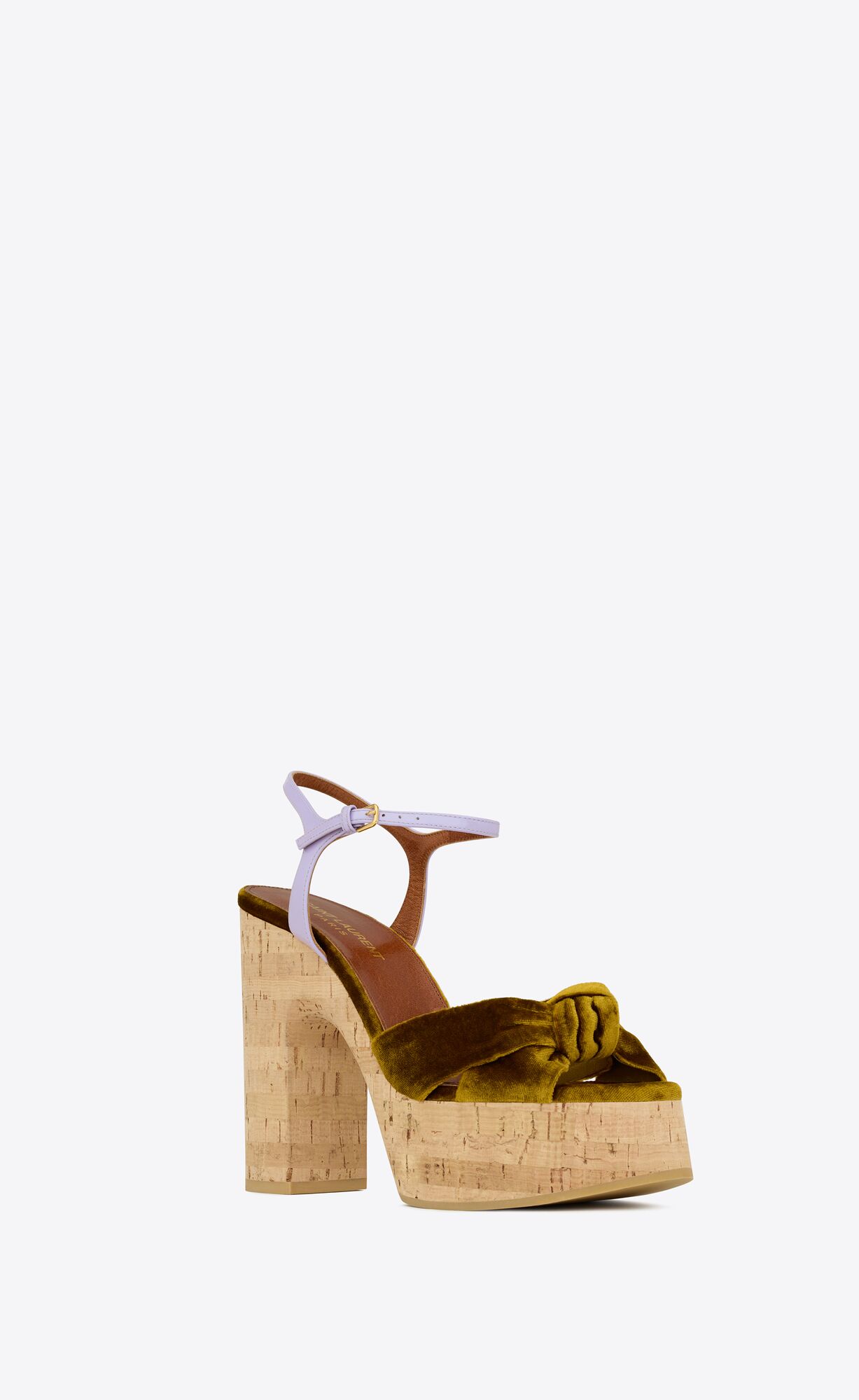 YSL Bianca Platform Sandals In Velvet And Smooth Leather Gold And Lilas | 6294510-FP