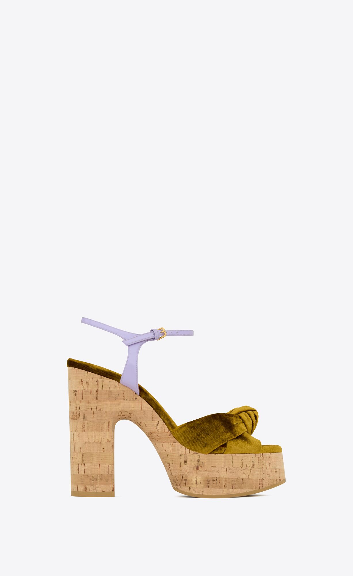 YSL Bianca Platform Sandals In Velvet And Smooth Leather Gold And Lilas | 6294510-FP