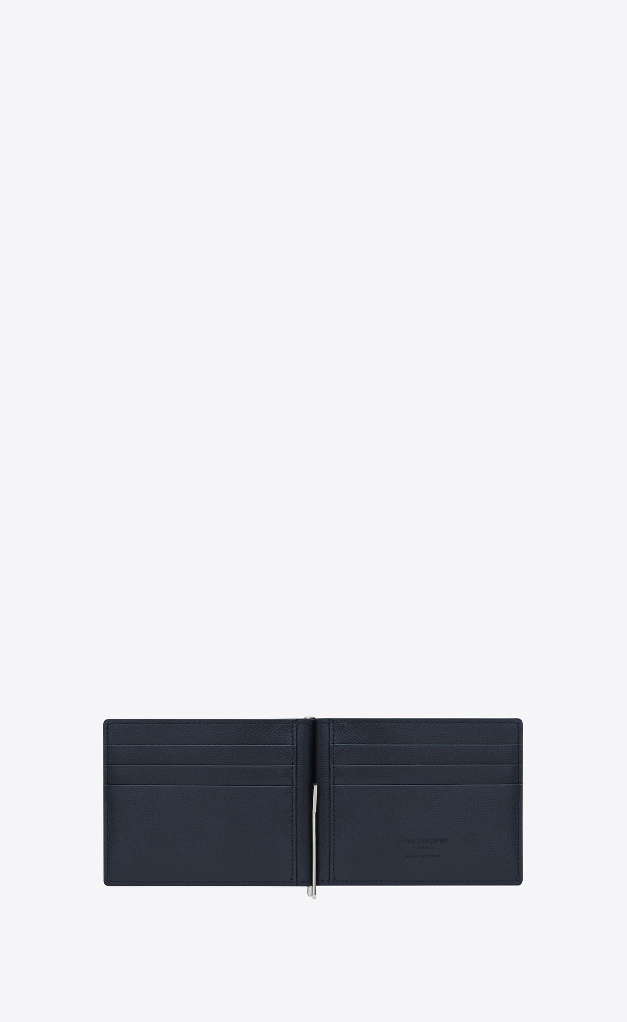 YSL Bill Clip Wallet In Grain De Poudre Embossed Leather Midnight Blue | 5784329-XK