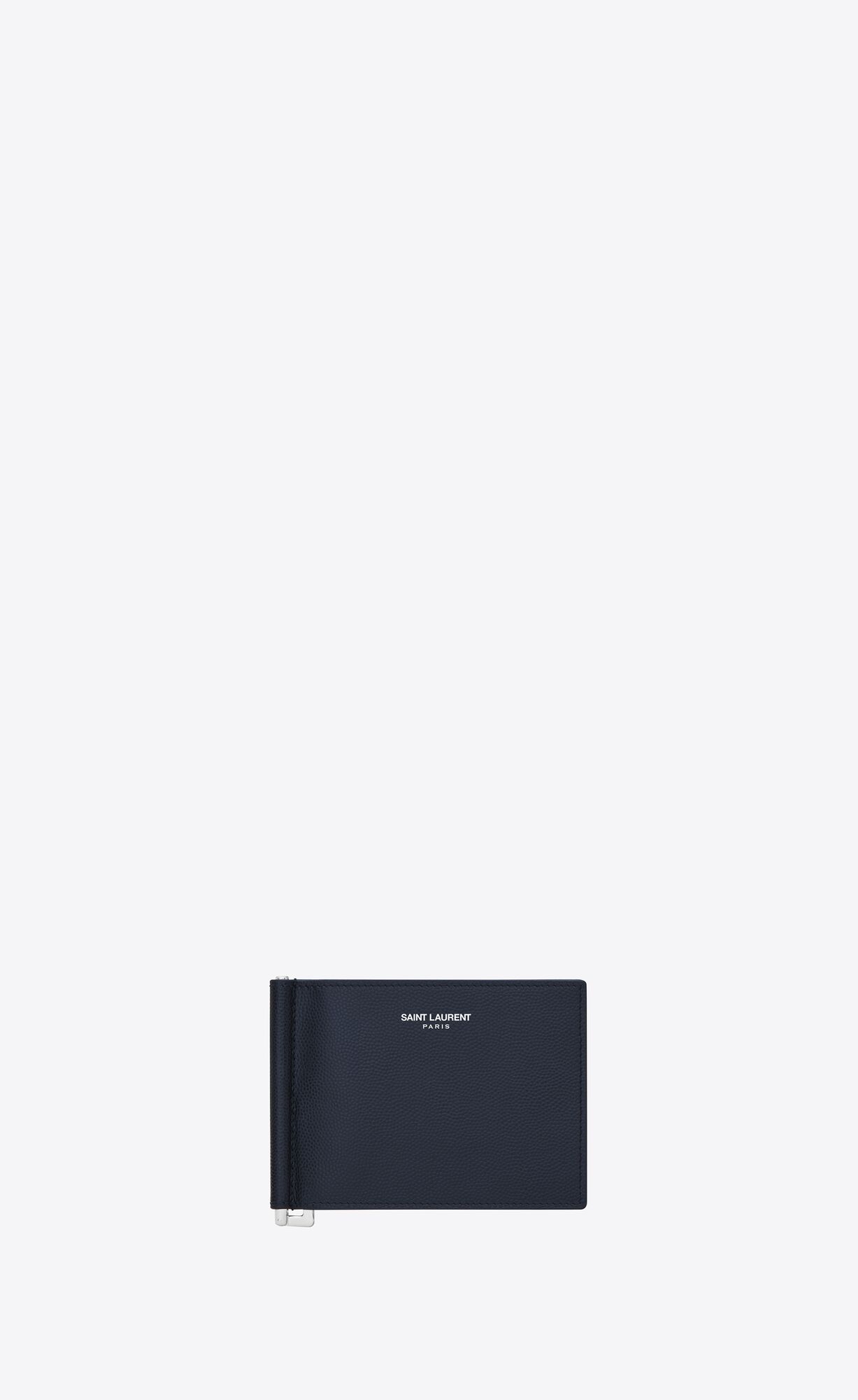 YSL Bill Clip Wallet In Grain De Poudre Embossed Leather Midnight Blue | 5784329-XK