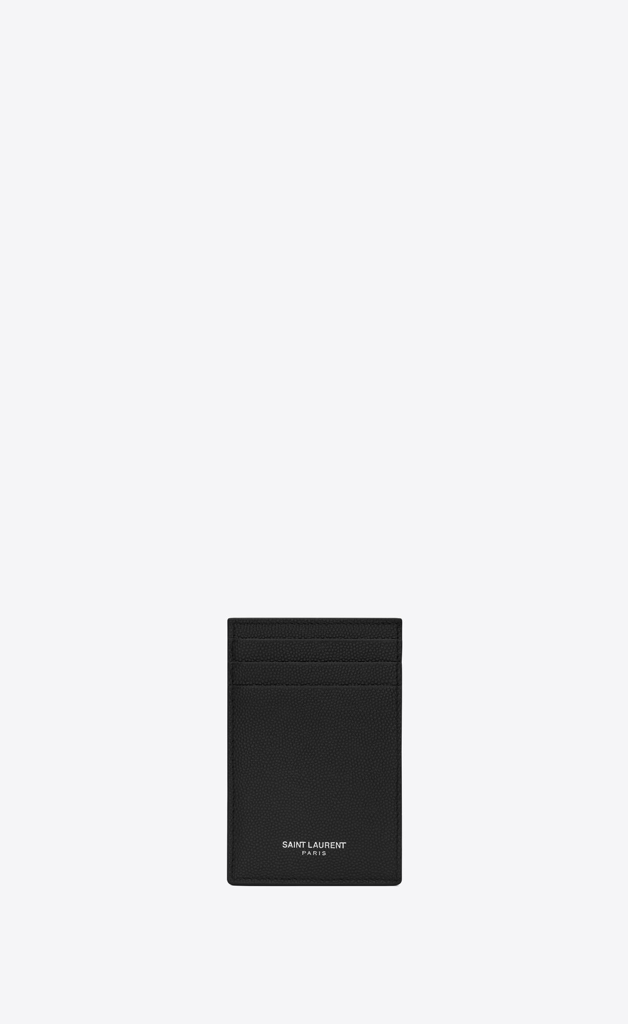 YSL Bill Clip With Card Case In Grain De Poudre Embossed Leather Black | 7268405-XM