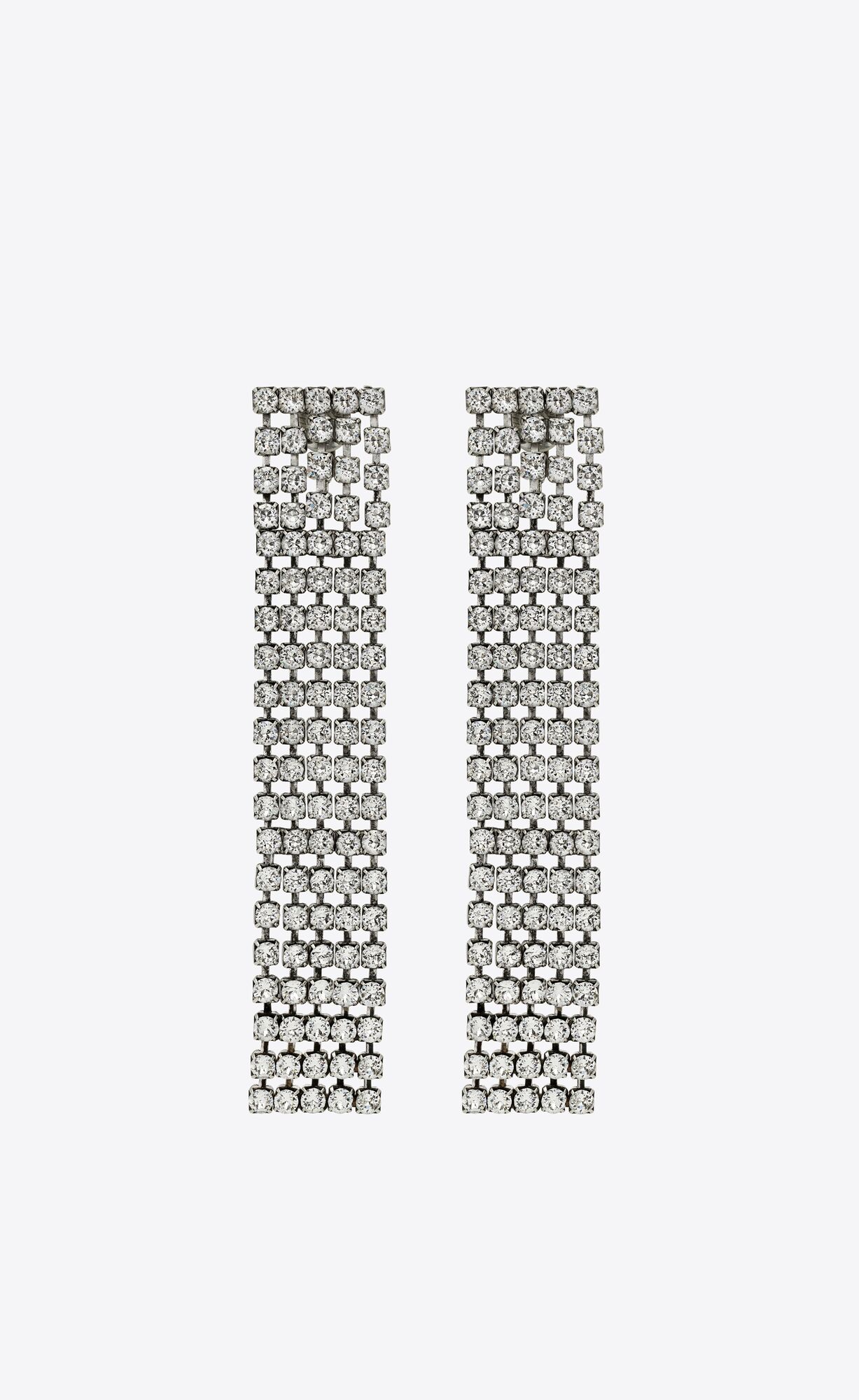 YSL Bulky Rhinestone Earrings In Metal Oxidized Silver And Crystal | 7642893-VQ